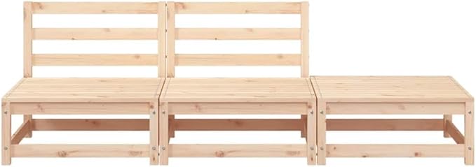 Rustic Outdoor Sofa Set for Patio, Solid Pine Modular Loveseat with Footstool, 27.6 x 82.7 x 26.4 in, Natural Beige, Ideal for Small Balcony or Garden Conversation Area