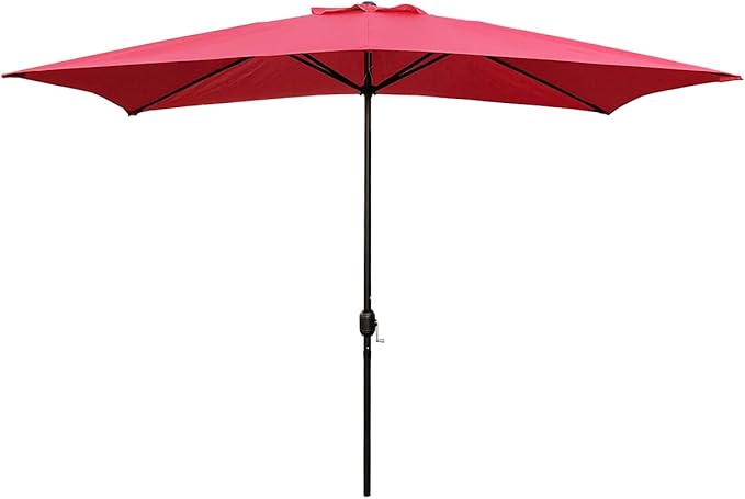 ABBLE Outdoor Patio Umbrella 10 Ft x 6.5 Ft Rectangular with Crank Weather Resistant UV Protection Water Repellent Durable 6 Sturdy Steel Ribs with Easy Handle Crank, Market Outdoor Table Umbrella Red