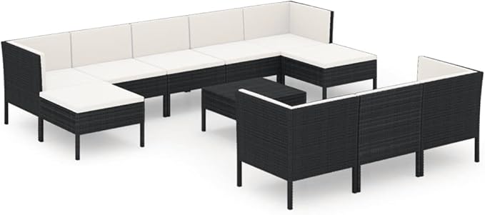 Patio Lounge Set with Cushions,Patio Furniture Sets,Patio Conversation Sets,Outdoor Furniture Sets,for Garden,Backyard,Outdoor,11 Piece Poly Rattan Black
