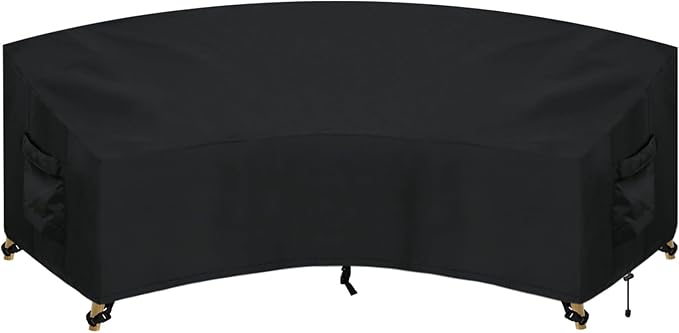 PureFit Outdoor Sectional Sofa Cover Waterproof Curved Patio Furniture Covers for Deck, Lawn and Backyard, 90Lx34Dx32Hx46FL, Black