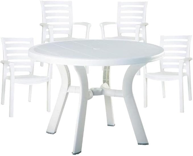 Home Square Patio Dining Sets for 4 People, Modern Outdoor Furniture with Round Patio Dining Table and Chairs, Heavy Duty UV Resistant Resin Frame