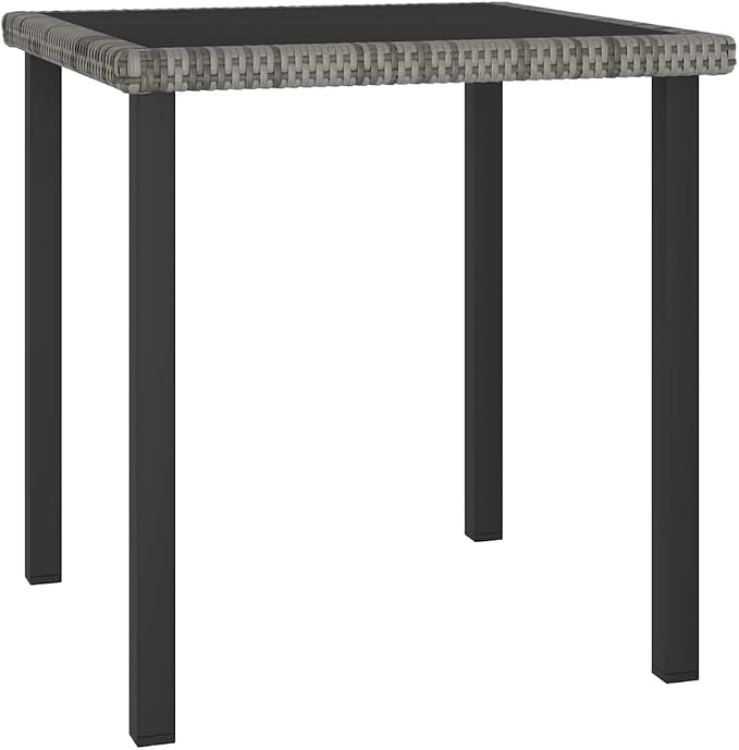 vidaXL Garden Dining Table, Patio Table with Glass Top, Garden Table, Garden Furniture for Front Porch Deck Lawn Backyard, Modern, PE Rattan Gray