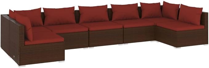 7 Piece Patio Lounge Set with Cushion, Furniture Conversation Sets Piece Patio Set Patio Lounge Set Outdoor Patio Sectional s Poly Rattan Brown