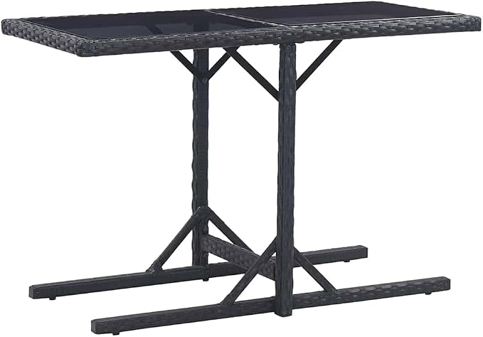 3-Piece Black PE Rattan Outdoor Bistro Set with Glass Top Table | Features space-saving stackable chairs and a weather-resistant steel frame for patio, balcony, or backyard dining.