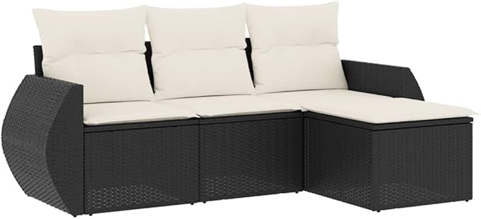 Owox 4-Piece Modular Rattan Garden Sofa Set, Black/Cream/White, 24.4"x28"x27.2", Hidden Storage, Balcony/Porch/Deck
