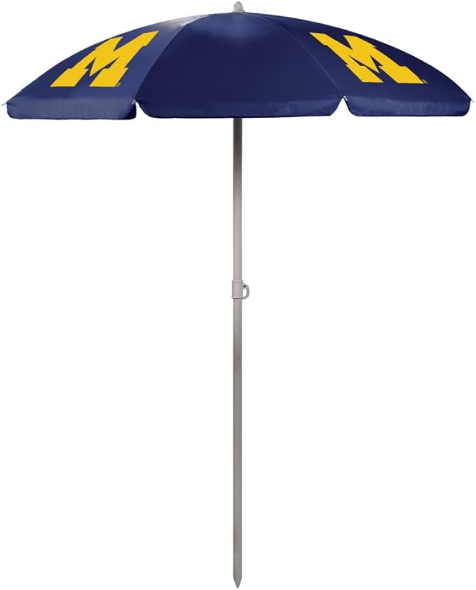 PICNIC TIME NCAA Michigan Wolverines Outdoor Canopy Sunshade Beach Umbrella 5.5' - Small Patio Umbrella - Beach Chair Umbrella