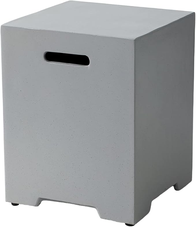 COSIEST Outdoor Hideaway Tank Table for Gas Fire Pits, Hides Standard 20lb 16-inch Propane Tank Cover w Side Handles (Gray)