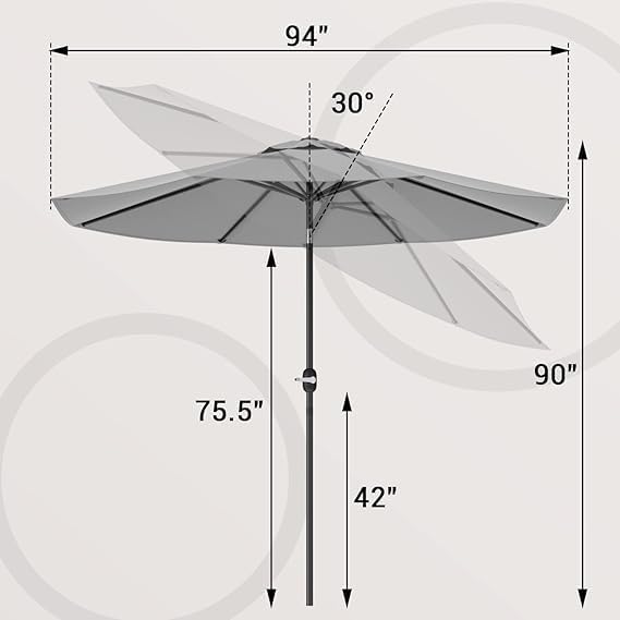 Greesum 9FT Patio Umbrella, Outdoor Table Umbrella with Push Button Tilt, Crank and 8 Sturdy Ribs for Garden, Lawn, Backyard & Pool, Without Base, Gray