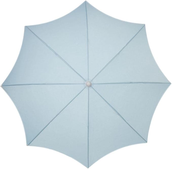 Business & Pleasure Co. Holiday Umbrella - Boho Beach Umbrella with White Fringe, UPF 50+, 1" Tilting Wood Pole, 5’ x 6.5’, Santorini Blue