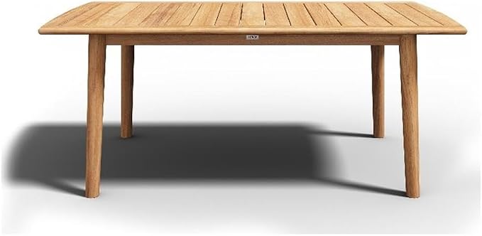 Pemberly Row Traditional Rectangular Teak Outdoor Dining Table, Natural Finish, 71 x 35.5 x 29.5 in, Premium Teak Construction, Weather-Resistant Patio Table for Backyard or Garden Dining Use