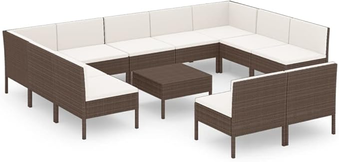 12 Piece Patio Lounge Set with Cushions,Patio Sofa,Outdoor Daybed,Outdoor Furniture Sets,Patio Seating,Patio Conversation Sets,Modern Set,Patio Furniture Set,Front Porch FurniturePoly Rattan Brown