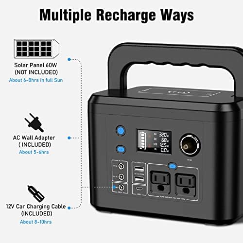 350W Solar Generator, Powkey 60W Solar Panel and 10W USB LED Light Kit, 70,000mAh Power Bank with AC Outlets, 9 Outports Power Station for Outdoors Camping Travel Hunting Emergency