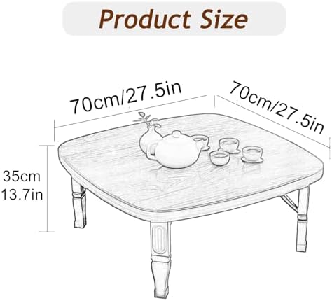 Japanese Folding Low Table - Wooden Floor Table for Space Saving, Small Desk for Bedroom & Outdoor Use, Perfect for Tea Room - 31.5 x 31.5 in