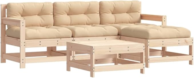 5 Piece Patio Lounge Set with Cushions, Front Porch Furniture Porch Furniture Set Outdoor Dining Sets Patio Conversation Set for Exhibition Poolside Negotiation Area Piazza Solid Wood