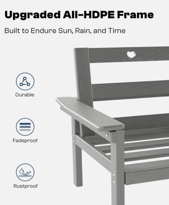 HDPE Outdoor Patio Furniture Set, 7-Piece Patio Conversation Sets with Coffee Table & Side Table & Grey Washable Thick Cushions, Outdoor Sofa for Balcony, Poolside, Porch(Grey Frame)