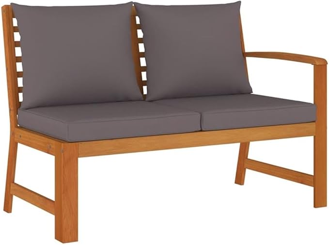 Afuera Living 7-Piece Patio Dining Set, Solid Acacia Wood with Dark Gray Water-Resistant Cushions, Modular Outdoor Furniture, Rustic Style for Garden, Terrace or Backyard
