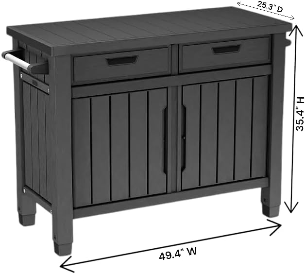 Outdoor Grill Table, Buffet, Entertainment and Storage Cabinet and Drawers, Graphite Gray