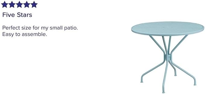 Afuera Living 35.25" Round Steel Patio Dining Table, Sky Blue Powder Coat Finish, Rain Flower Print Top with Umbrella Hole, All-Weather Indoor or Outdoor Bistro or Home Use