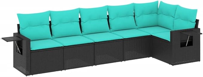 6 Piece Patio Sofa Set with Cushions, Front Porch Furniture Outdoor Dining Sets Patio Conversation Set Porch Furniture Set for Exhibition Garden Piazza Negotiation Area Black Poly Rattan