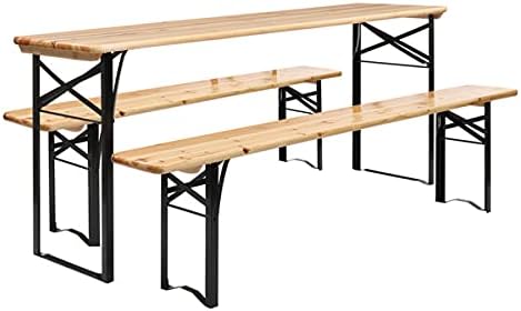 5.8FT Outdoor Dining Table and Bench Set, Set of 3, Portable Folding Picnic Tables and Chair, 3-Piece Patio Dining Set, Wood Outdoor 3-Piece Patio Counter Table Set with 2 Benches