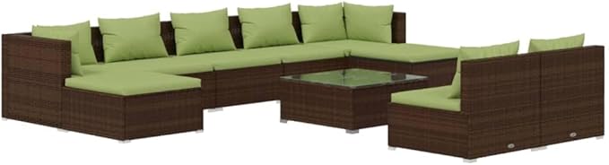 10 Piece Patio Lounge Set with Cushion, Patio Lounge Set Furniture Conversation Sets Outdoor Patio Sectional Piece Patio Set s Brown Poly Rattan