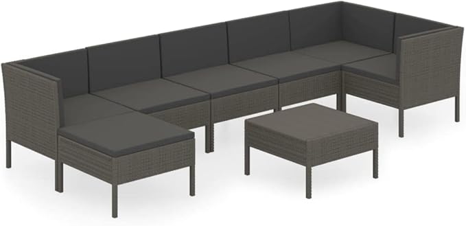 Patio Lounge Set with Cushions,Patio Furniture Sets,Patio Conversation Sets,Outdoor Furniture Sets,for Garden,Backyard,Outdoor,8 Piece Poly Rattan Gray