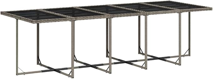 15 Piece Patio Dining Set with Cushions Gray Poly Rattan Outdoor Furniture Table and 14 Chairs for Garden Backyard Porch Dining Tempered Glass Foldable Seats Space Saving UV Proof 242. 5lb Capacity