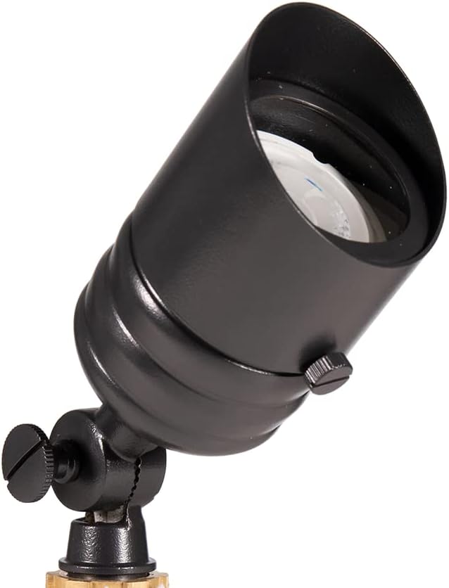VOLT Fat Boy 12V Brass Outdoor Mini Spotlight (Black) with 5W 2700K Warm White 400 Lumen MR16 LED Bulb for Low Voltage Landscape Lighting of Yard, Lawn, Garden, Patio, Trees & House