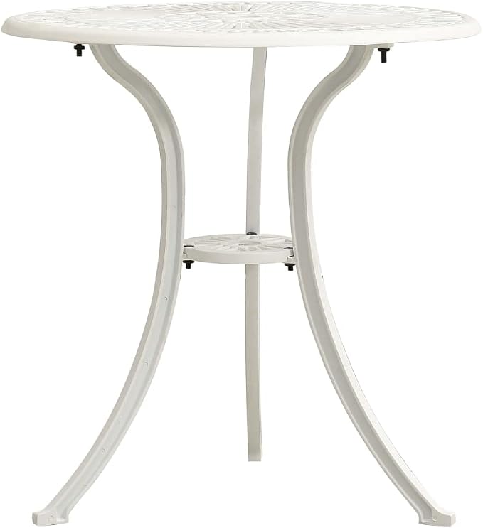 vidaXL Cast Aluminum Patio Table - Sturdy Outdoor Table with Umbrella Hole - White, Round, Easy Assembly, 24.4"x25.6"
