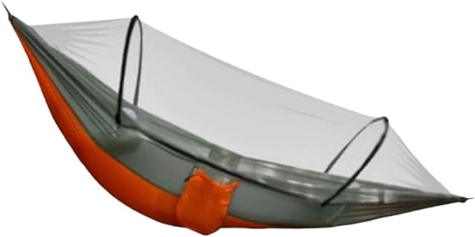 Polyester Hammock Automatic Quick Opening Self-Contained Frame Portable Lightweight Tree Hanging Hammock(Gray-Orange)