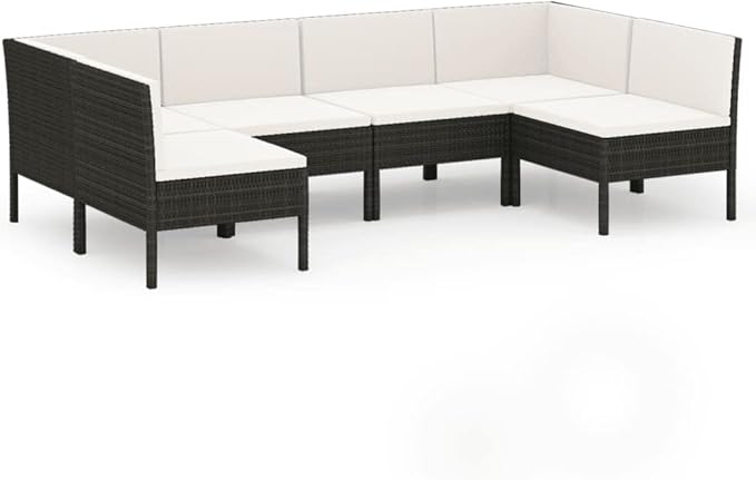Patio Lounge Set with Cushions,Patio Furniture Sets,Patio Conversation Sets,Outdoor Furniture Sets,for Garden,Backyard,Outdoor,6 Piece Poly Rattan Black