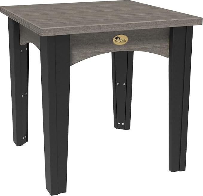 LuxCraft Island End Table – HDPE Poly Lumber Outdoor Side Table, Weatherproof Patio Accent Table, Low-Maintenance Porch Furniture (Coastal Gray & Black)