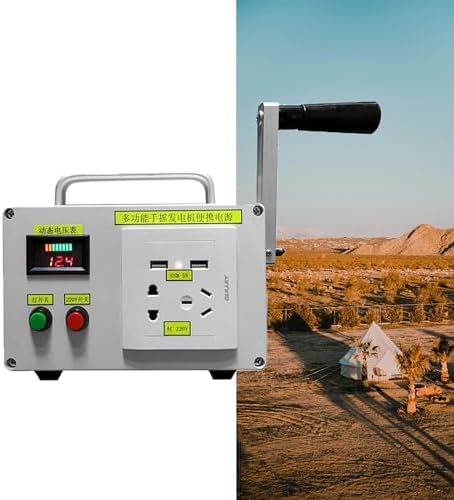 Emergency Hand Generator, 30W/150W/500W Portable Manual Crank Generator with Charger, LED Emergency Light, High-Power Outdoor Emergency Power Supply for Home and Travel