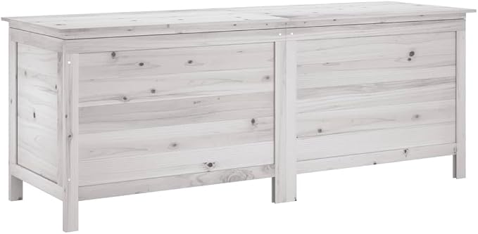 White Fir Wood Patio Storage Box 59.1"x19.7"x22.2" Outdoor Deck Box with Slatted Ventilation for Pool Toys Gardening Tools and Furniture Cushions