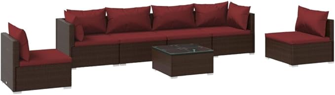 7 Piece Patio Lounge Set with Cushion, Patio Lounge Set Furniture Conversation Sets Piece Patio Set Outdoor Patio Sectional s Poly Rattan Brown