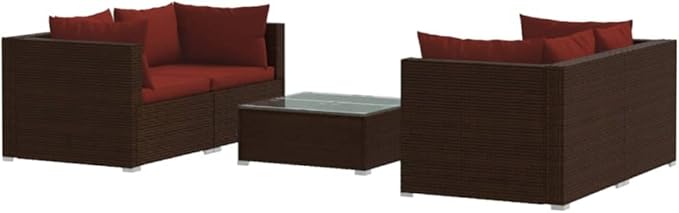 Patio Lounge Set with Cushions,Outdoor Table and Chairs Set,Terrace Conversation Set Furniture,Outdoor Furniture,for Garden,Backyard,5 Piece Poly Rattan Brown