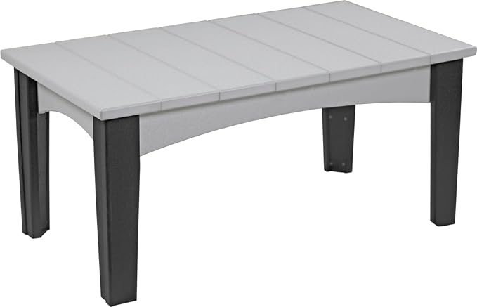 LuxCraft Island Coffee Table – HDPE Poly Lumber Outdoor Patio Table, Weather-Resistant Coastal Style, Low-Maintenance Durable Design (Dove Gray & Black)