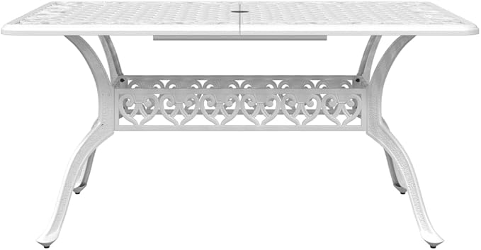 5 Piece Patio Dining Set White Cast Aluminum Outdoor Table and Chairs for Garden Backyard Lawn with Umbrella Hole Weather Resistant Durable Furniture
