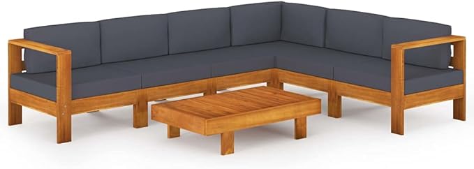 Patio Lounge Set with Dark Gray Cushions,Outdoor Patio Furniture,Outdoor Chat Conversation Set,for Patio,Backyard,Garden,Outdoor,7 Piece Acacia Wood
