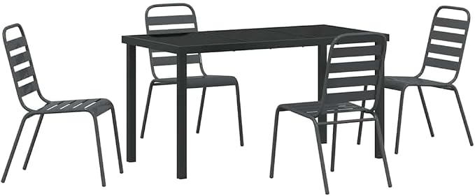 5-Piece Outdoor Garden Dining Set, Anthracite Powder-Coated Steel Table and 4 Chairs for Patio, Backyard, and Porch Furniture
