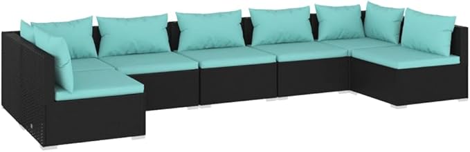 7 Piece Patio Lounge Set with Cushion, Furniture Conversation Sets Outdoor Patio Sectional Patio Lounge Set Piece Patio Set s Poly Rattan Black