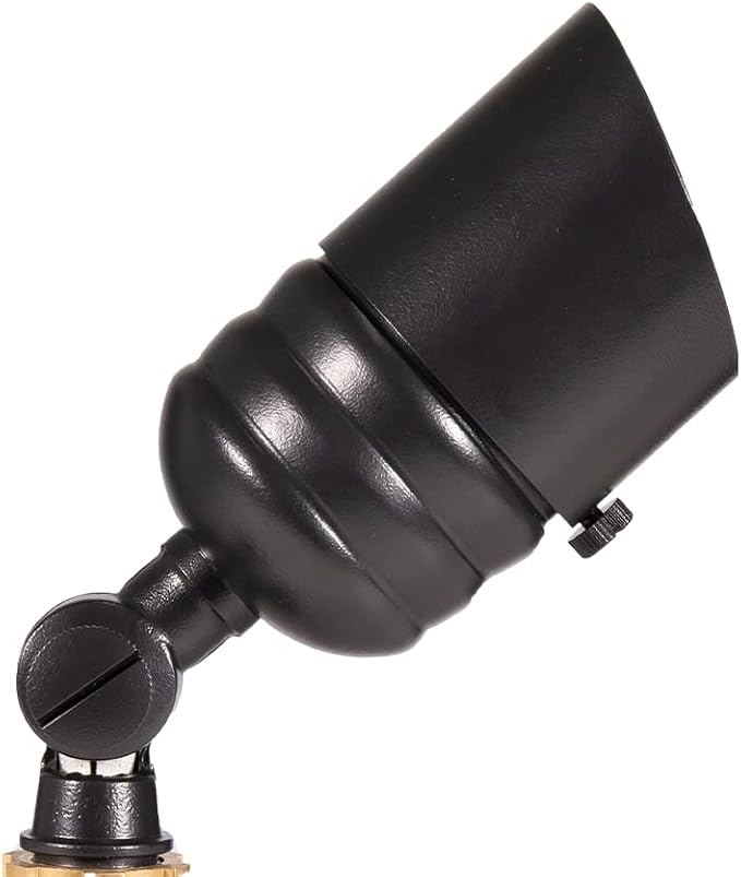 VOLT Fat Boy 12V Brass Outdoor Mini Spotlight (Black) with 5W 2700K Warm White 400 Lumen MR16 LED Bulb for Low Voltage Landscape Lighting of Yard, Lawn, Garden, Patio, Trees & House