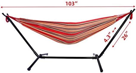 Hammock Set (Hammock Frame Small Color Bar) Natural Rope (Red Strip)