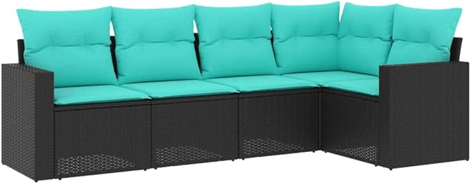 5 Piece Patio Sofa Set with Cushions, Outdoor Sofa Sets Garden Lounge Set Patio Conversation Set Front Porch Furniture for Negotiation Area Piazza Garden Poolside Black Poly Rattan