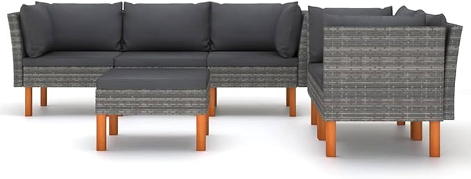 6 Piece Patio Lounge Set with Cushions, Sectional Sofa Outdoor Sofa Sets Front Porch Furniture Patio Conversation Set for Negotiation Area Poolside Piazza Exhibition Poly Rattan Gray