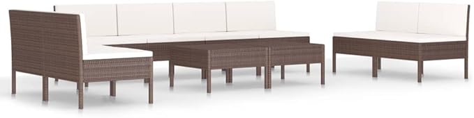 Patio Lounge Set with Cushions,Outdoor Patio Furniture,Outdoor Chat Conversation Set,Garden Furniture Sets,for Patio,Backyard,Garden,Outdoor,10 Piece Poly Rattan Brown