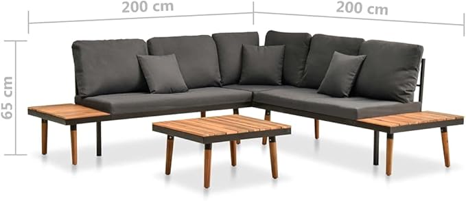 4 Piece Patio Lounge Set,Solid Wood Outdoor Furniture Set,Patio Conversation Sofa Set,Garden Backyard Poolside Patio Seating Set,with Cushions Solid Acacia Wood