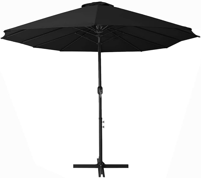 Large Outdoor Patio Umbrella 181x106 Inch Black Sun Shade with Crank Mechanism, Aluminum Pole and 12 Durable Ribs for Garden Poolside Backyard