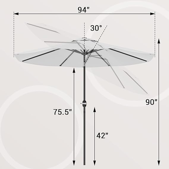 Greesum 9FT Patio Umbrella, Outdoor Table Umbrella with Push Button Tilt, Crank and 8 Sturdy Ribs for Garden, Lawn, Backyard & Pool