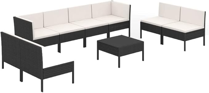 9 Piece Patio Lounge Set with Cushions,Patio Sofa,Outdoor Daybed,Patio Seating,Outdoor Furniture Sets,Patio Conversation Sets,Modern Set,Outdoor Patio Chairs,Patio Furniture Set, Poly Rattan Black